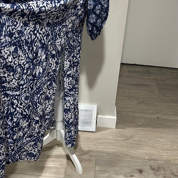 Abercrombie & Fitch Navy and White Dress Long-sleeve Plunge Cutout Maxi Dress XS - Picture 8 of 13